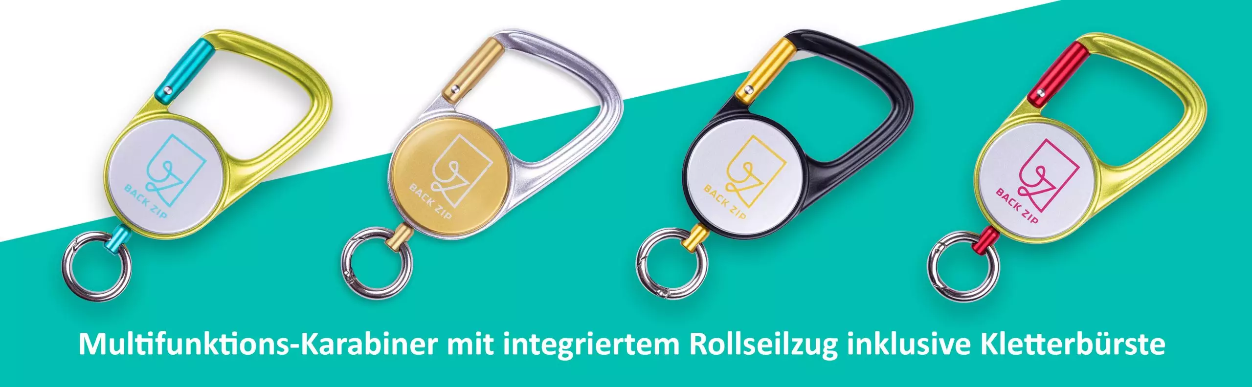 Längsbild_4 Karabiner inkl. Kletterbürste